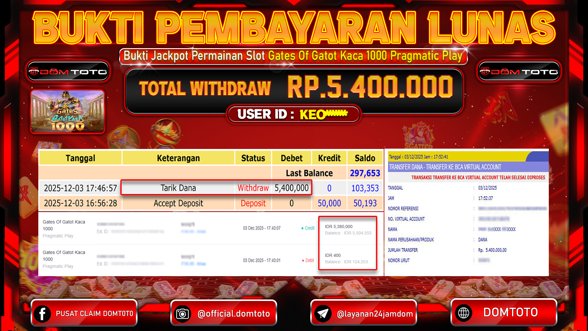 JACKPOT SLOT Menang Slot Gates Of Gatot Kaca 1000 Pragmatic Play 03 DECEMBER 2025